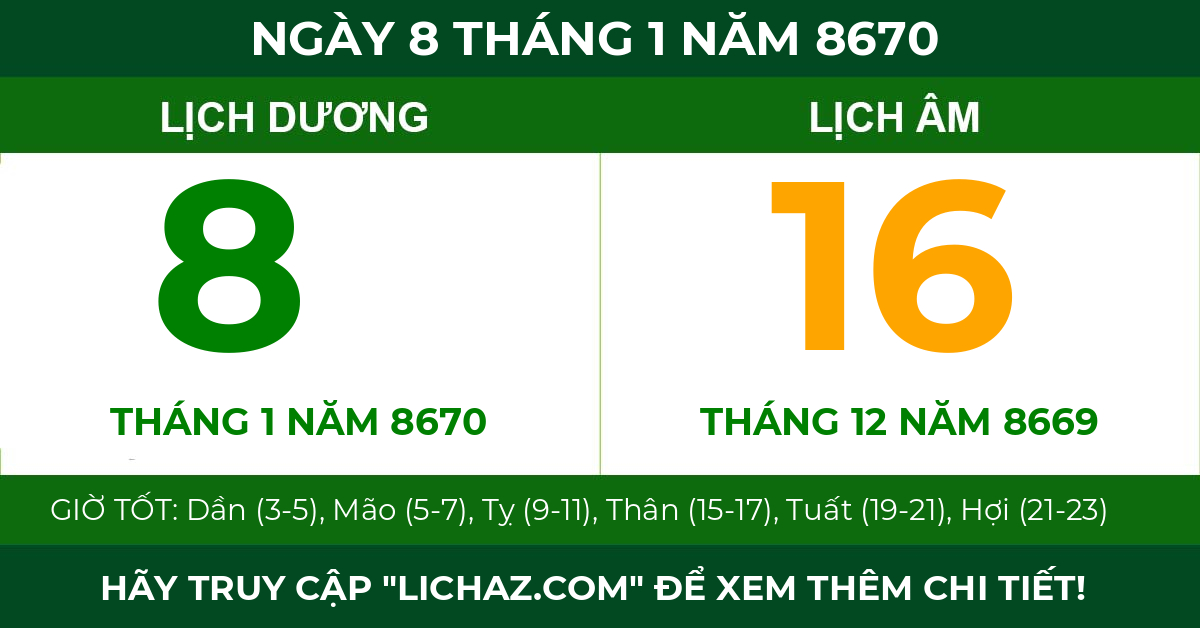 lịch âm ngày 8 tháng 1 năm 8670