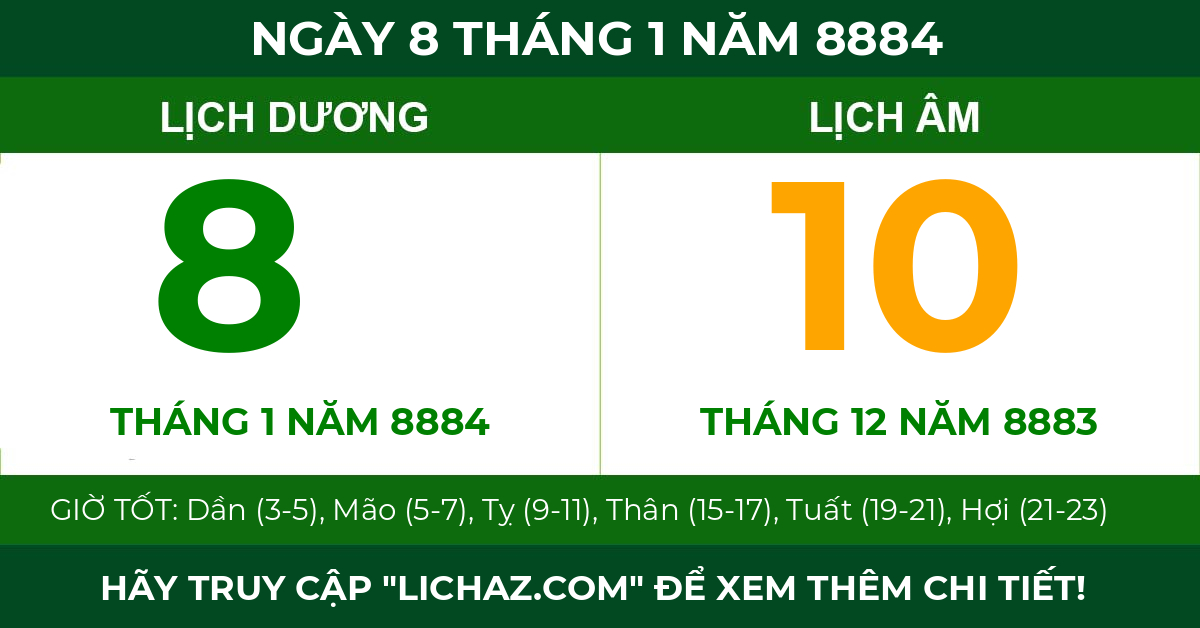 lịch âm ngày 8 tháng 1 năm 8884