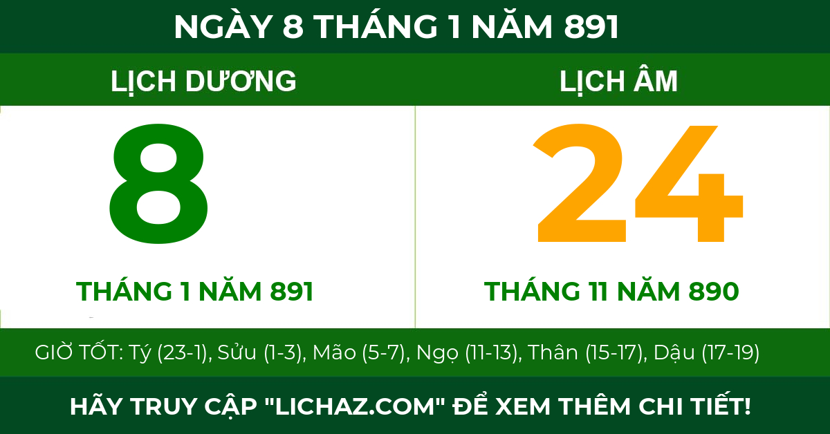 lịch âm ngày 8 tháng 1 năm 891