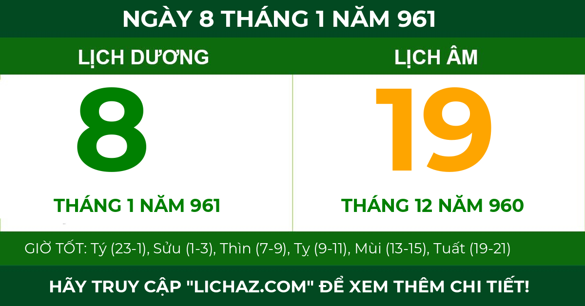 lịch âm ngày 8 tháng 1 năm 961