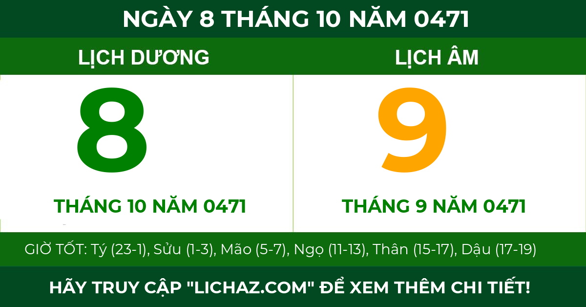 lịch âm ngày 8 tháng 10 năm 0471