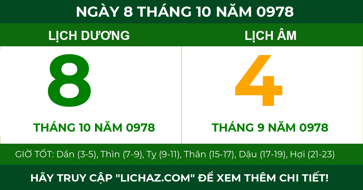 lịch âm ngày 8 tháng 10 năm 0978