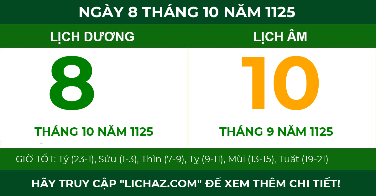 lịch âm ngày 8 tháng 10 năm 1125