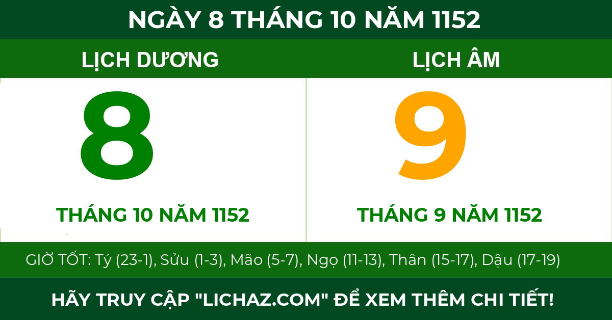 lịch âm ngày 8 tháng 10 năm 1152