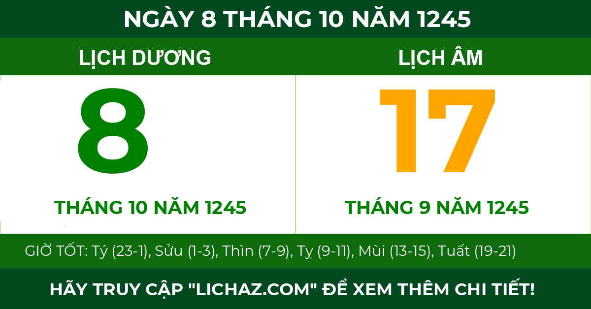 lịch âm ngày 8 tháng 10 năm 1245