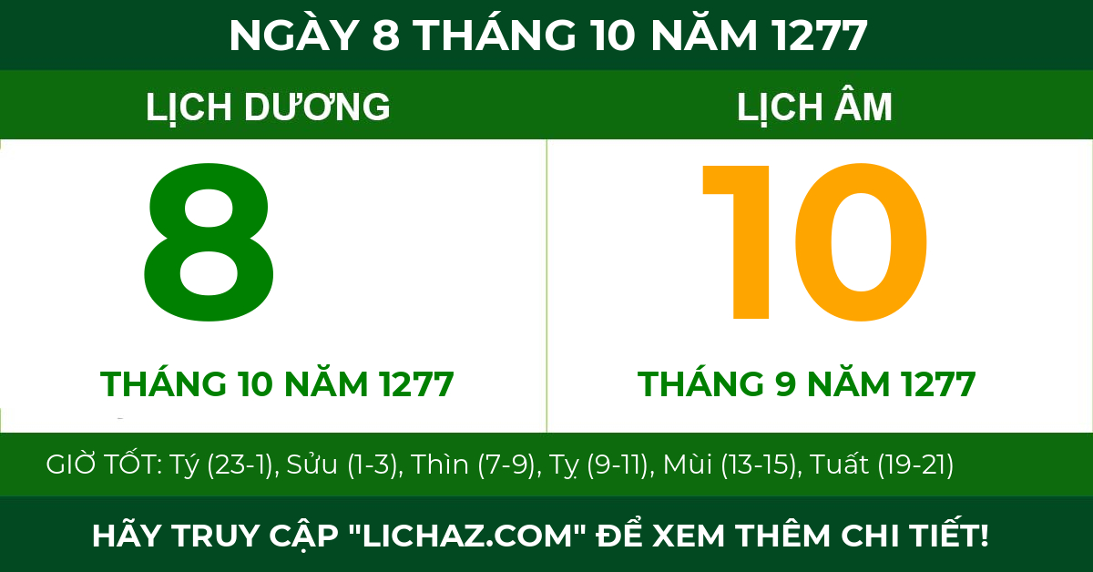 lịch âm ngày 8 tháng 10 năm 1277