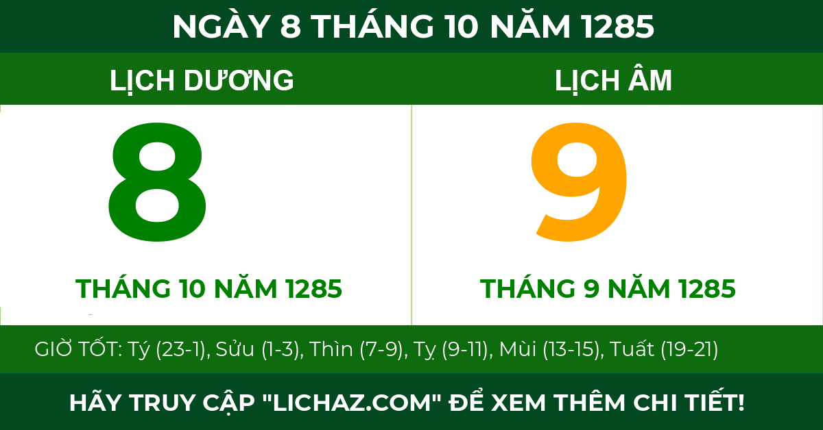 lịch âm ngày 8 tháng 10 năm 1285