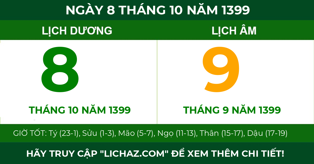 lịch âm ngày 8 tháng 10 năm 1399