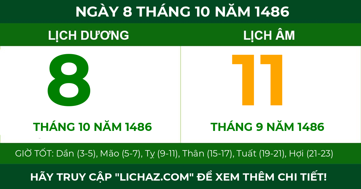 lịch âm ngày 8 tháng 10 năm 1486