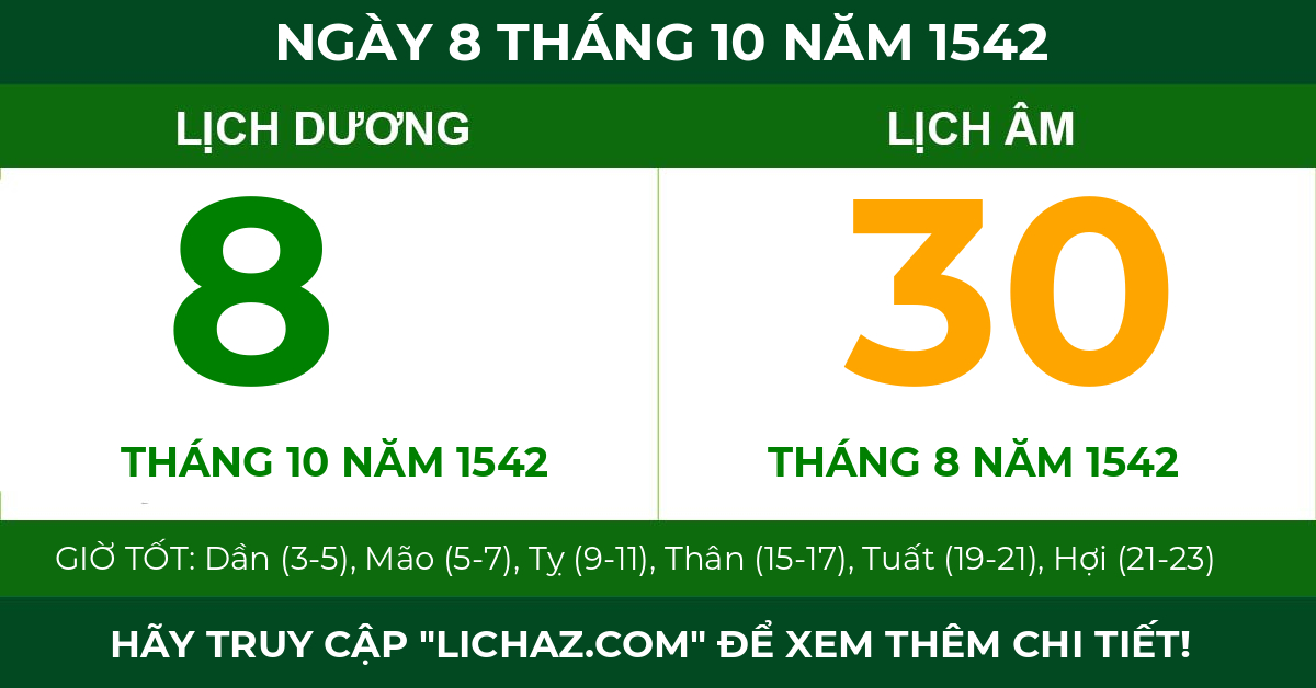 lịch âm ngày 8 tháng 10 năm 1542