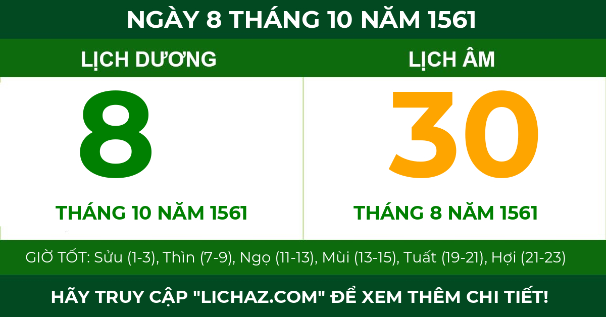 lịch âm ngày 8 tháng 10 năm 1561