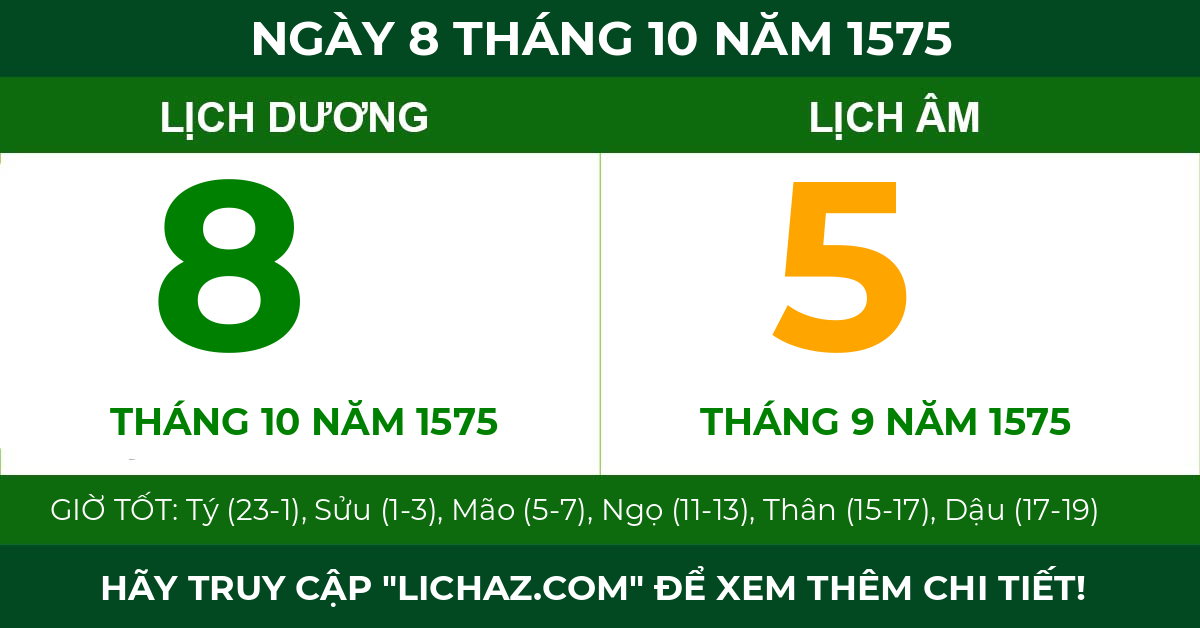 lịch âm ngày 8 tháng 10 năm 1575