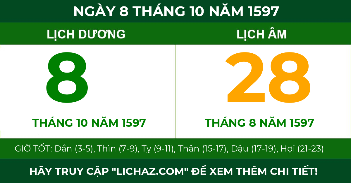 lịch âm ngày 8 tháng 10 năm 1597