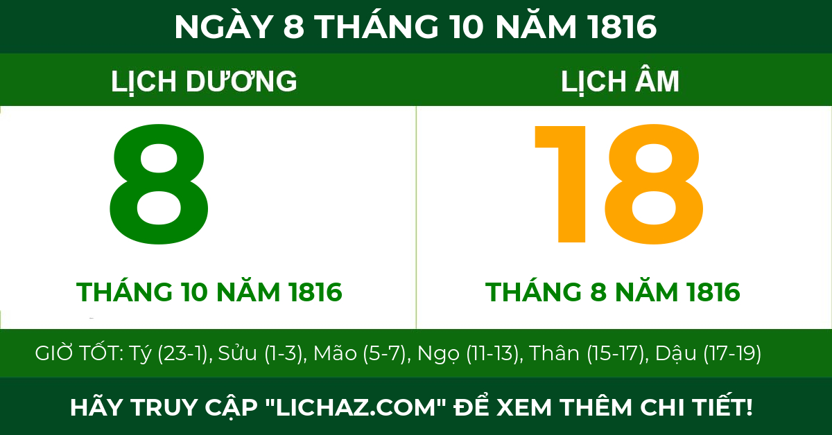 lịch âm ngày 8 tháng 10 năm 1816
