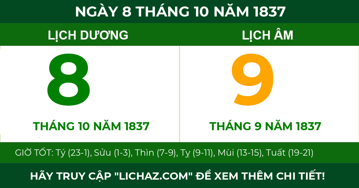 lịch âm ngày 8 tháng 10 năm 1837