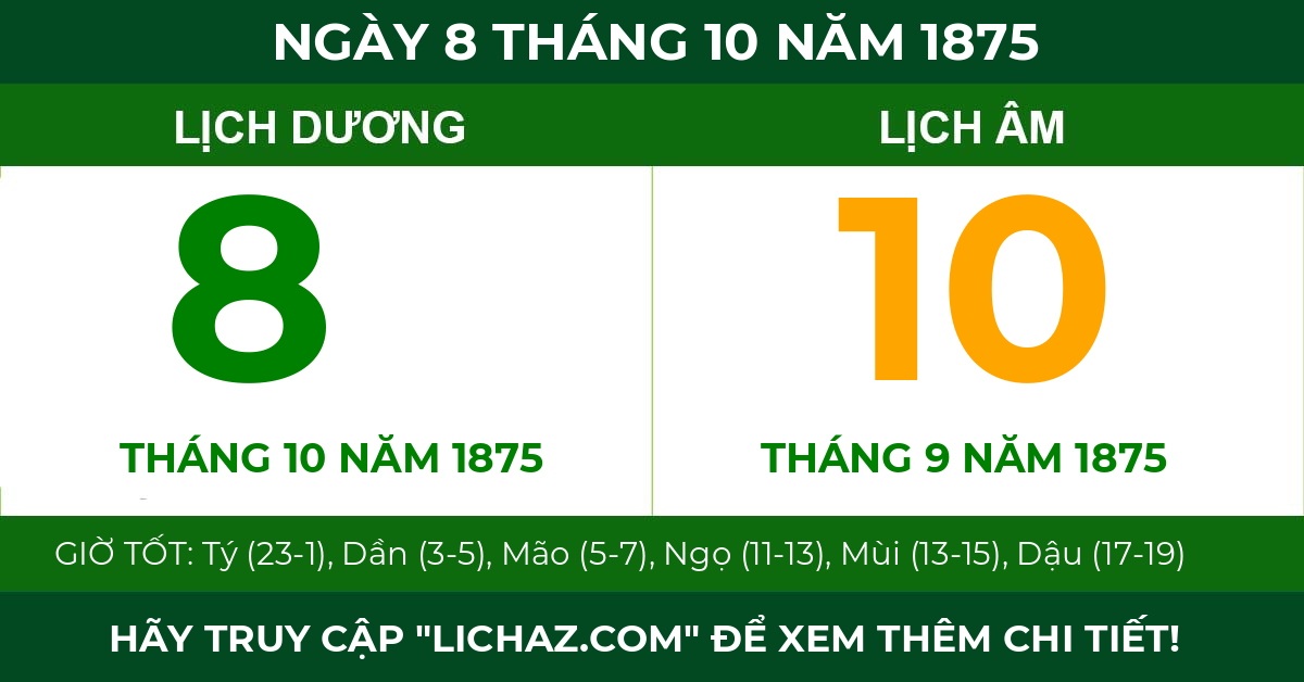 lịch âm ngày 8 tháng 10 năm 1875