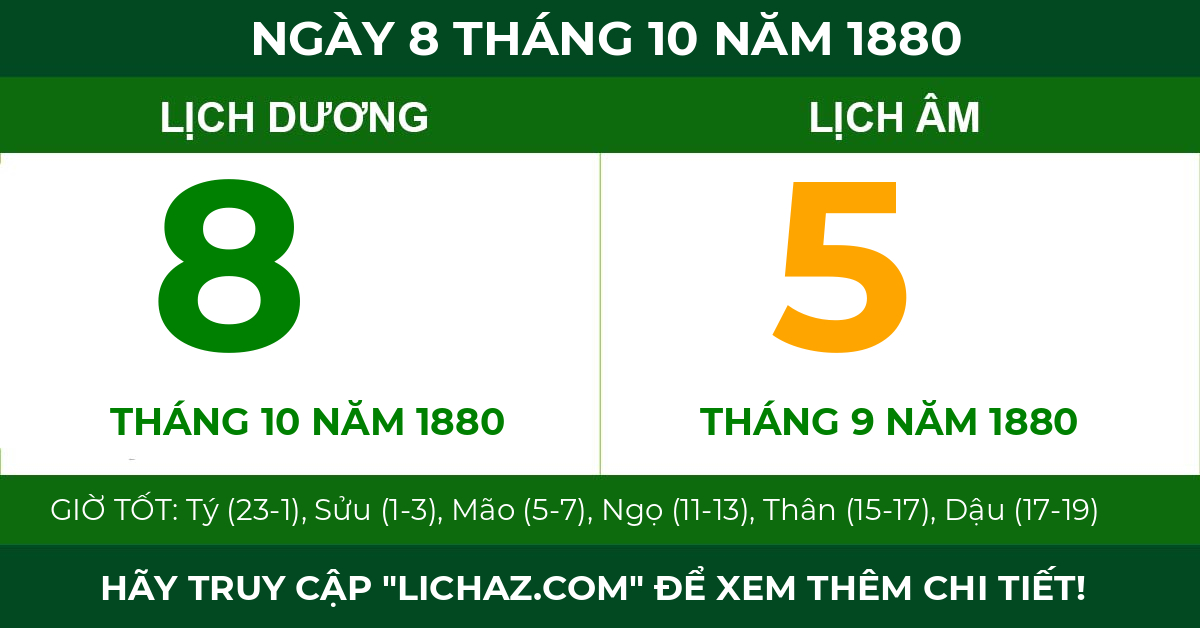 lịch âm ngày 8 tháng 10 năm 1880