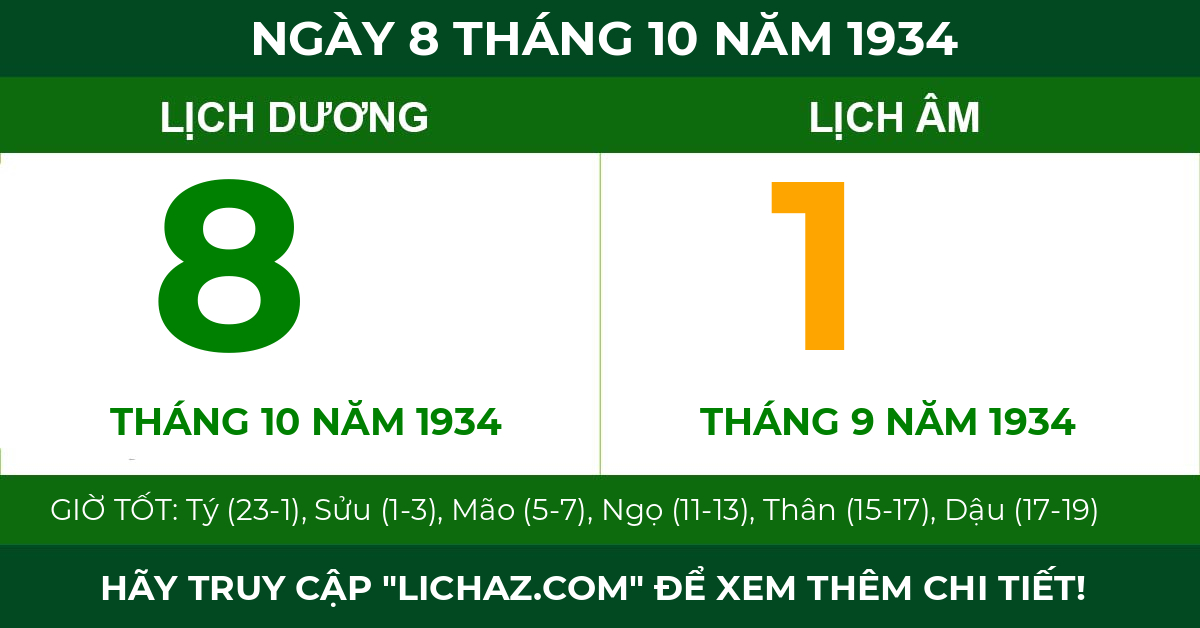 lịch âm ngày 8 tháng 10 năm 1934
