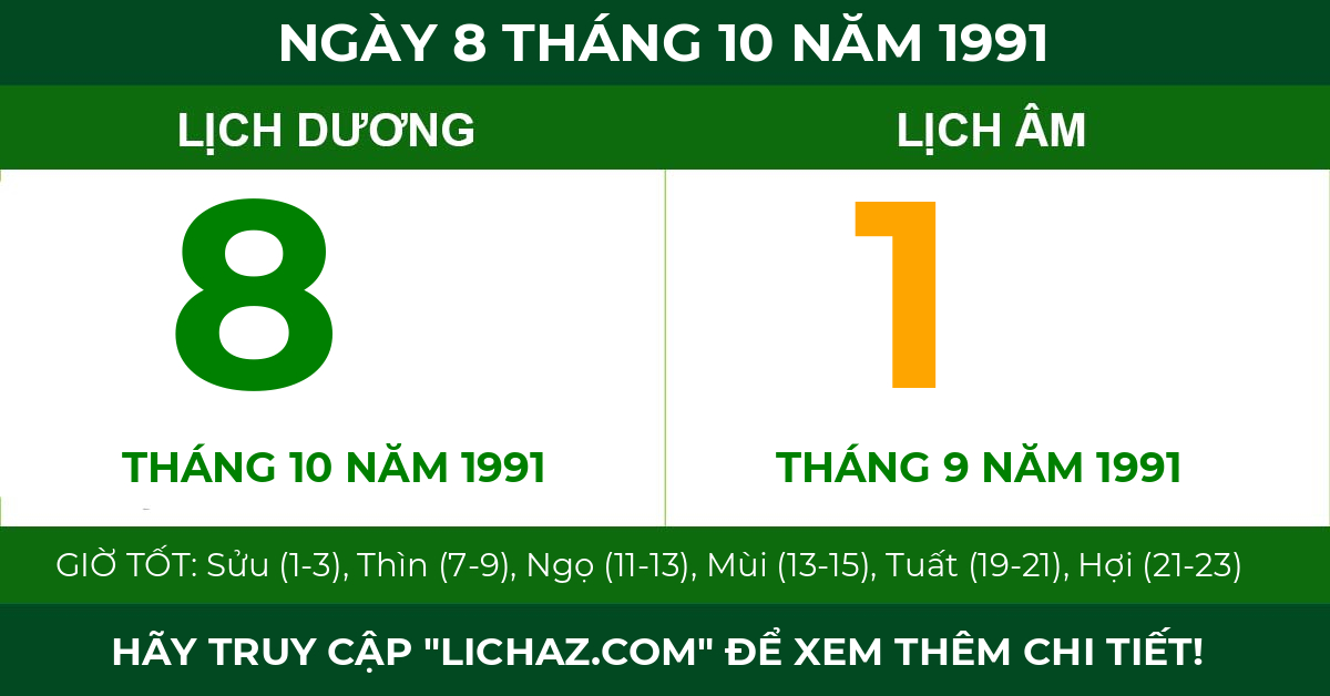 lịch âm ngày 8 tháng 10 năm 1991