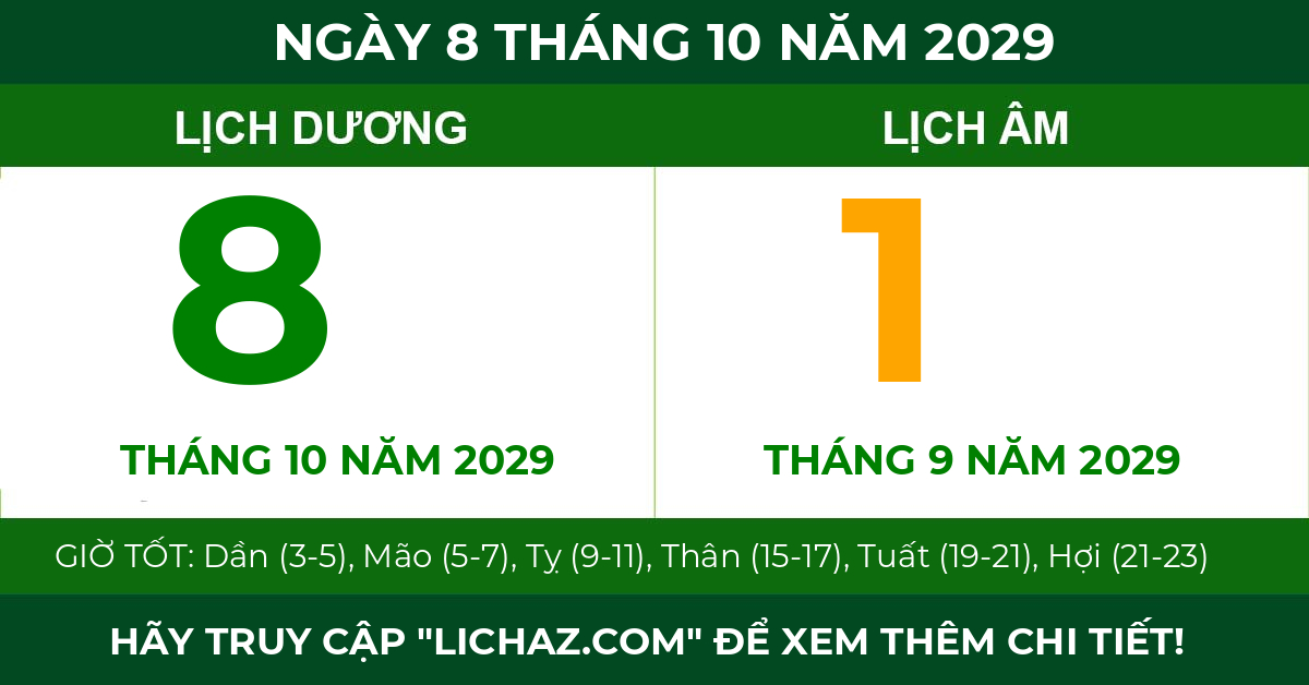 lịch âm ngày 8 tháng 10 năm 2029