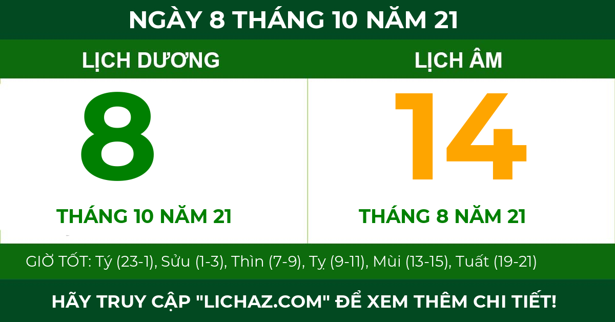 lịch âm ngày 8 tháng 10 năm 21