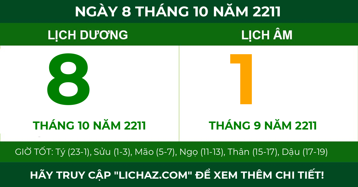 lịch âm ngày 8 tháng 10 năm 2211