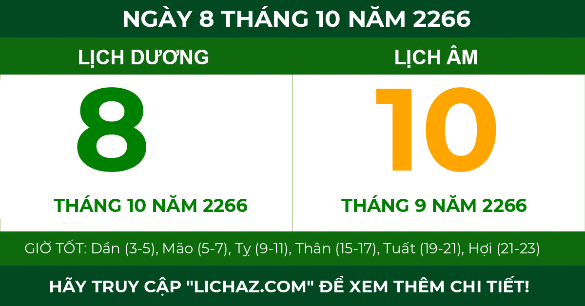lịch âm ngày 8 tháng 10 năm 2266