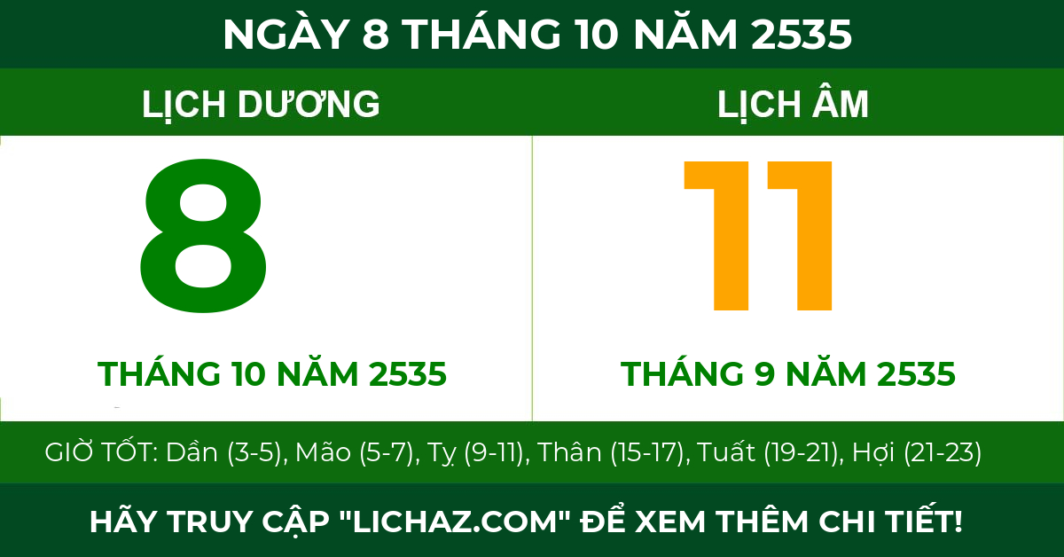 lịch âm ngày 8 tháng 10 năm 2535