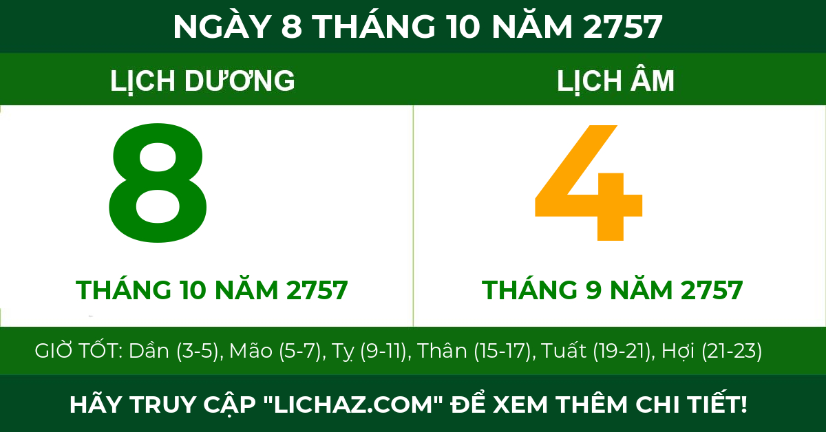 lịch âm ngày 8 tháng 10 năm 2757