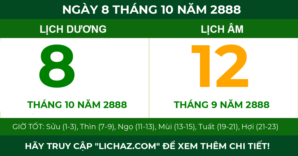 lịch âm ngày 8 tháng 10 năm 2888