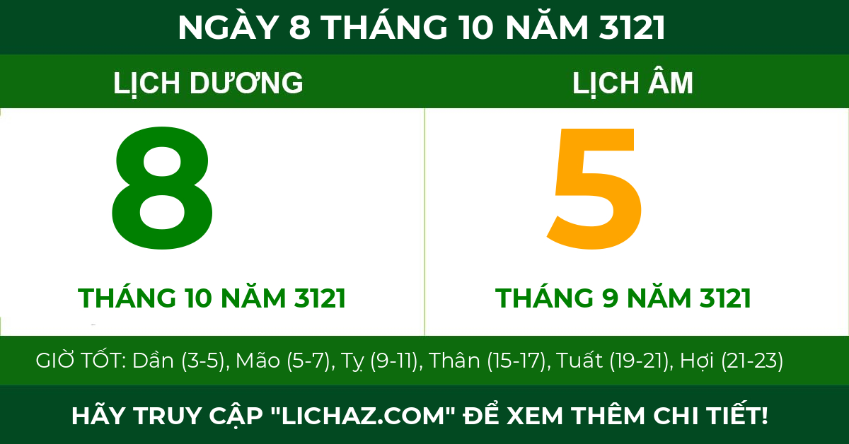 lịch âm ngày 8 tháng 10 năm 3121