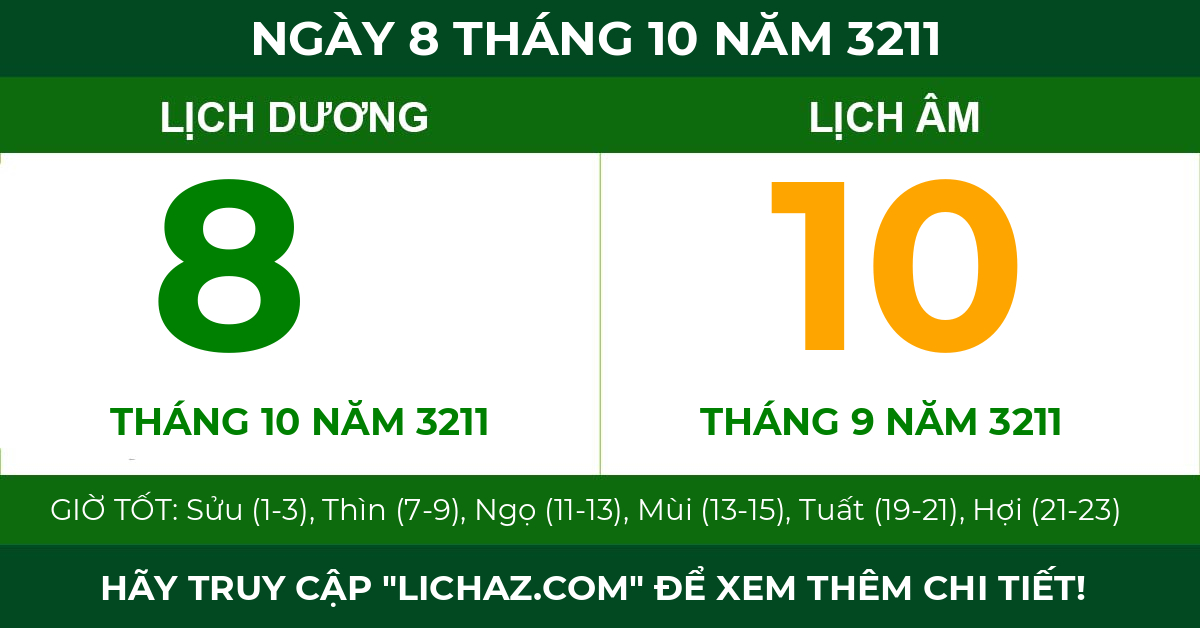 lịch âm ngày 8 tháng 10 năm 3211