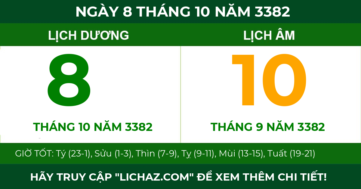 lịch âm ngày 8 tháng 10 năm 3382