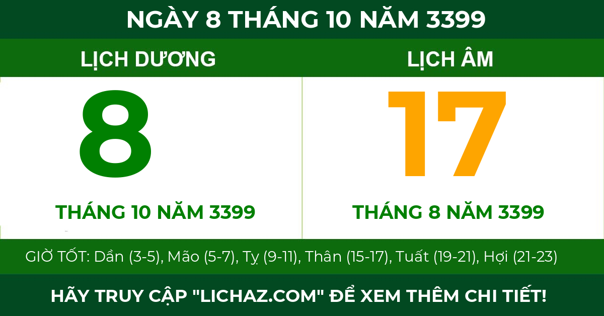 lịch âm ngày 8 tháng 10 năm 3399