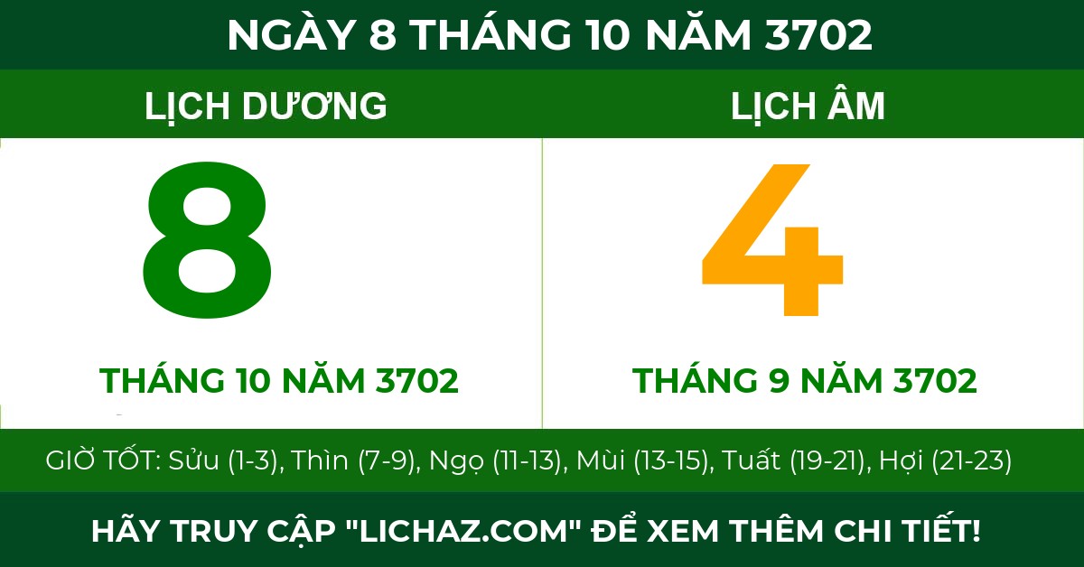 lịch âm ngày 8 tháng 10 năm 3702