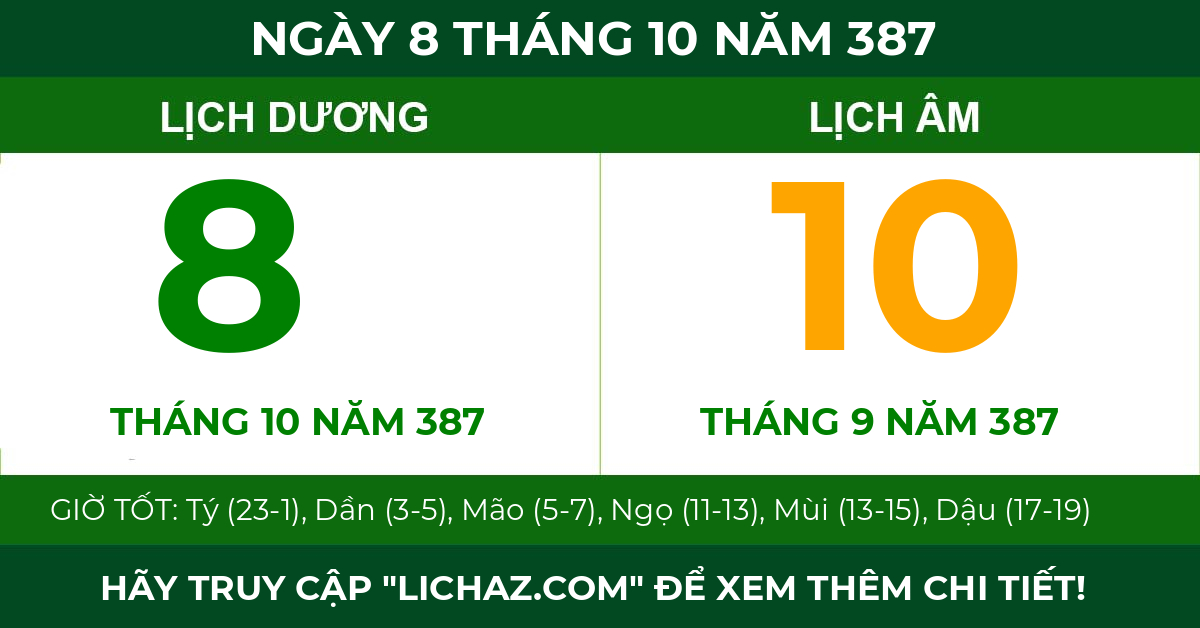 lịch âm ngày 8 tháng 10 năm 387