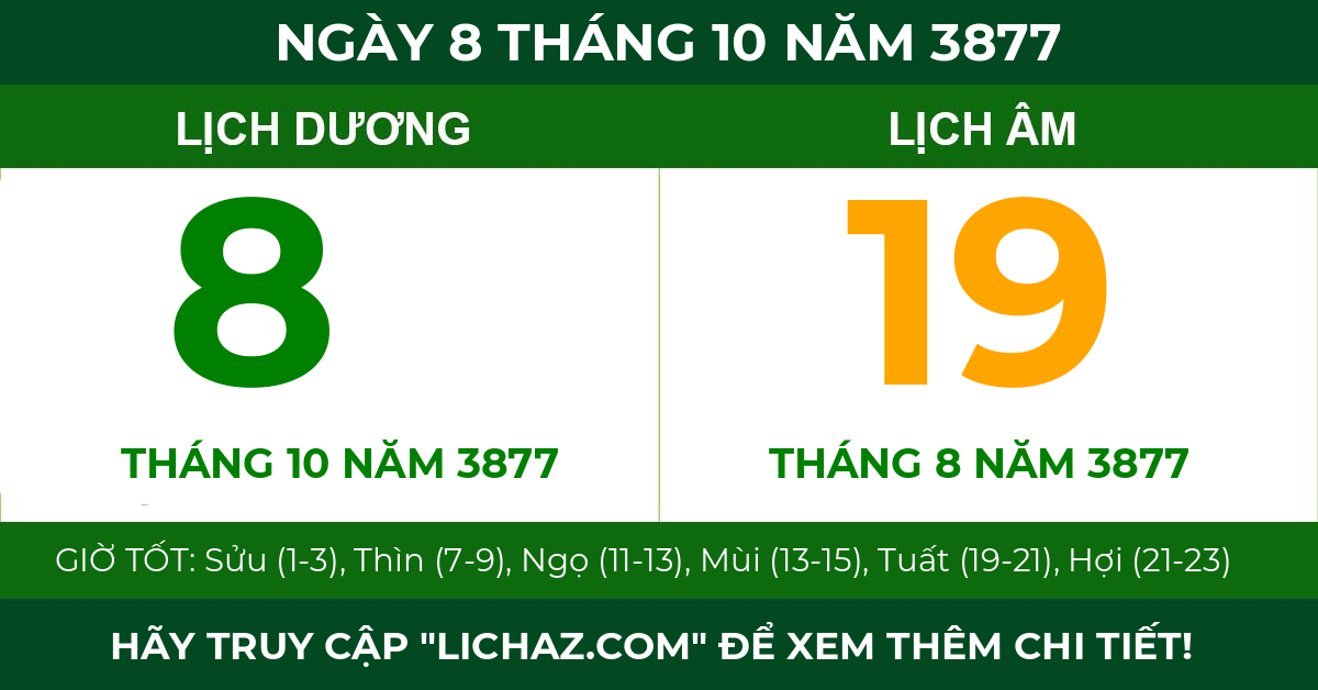 lịch âm ngày 8 tháng 10 năm 3877
