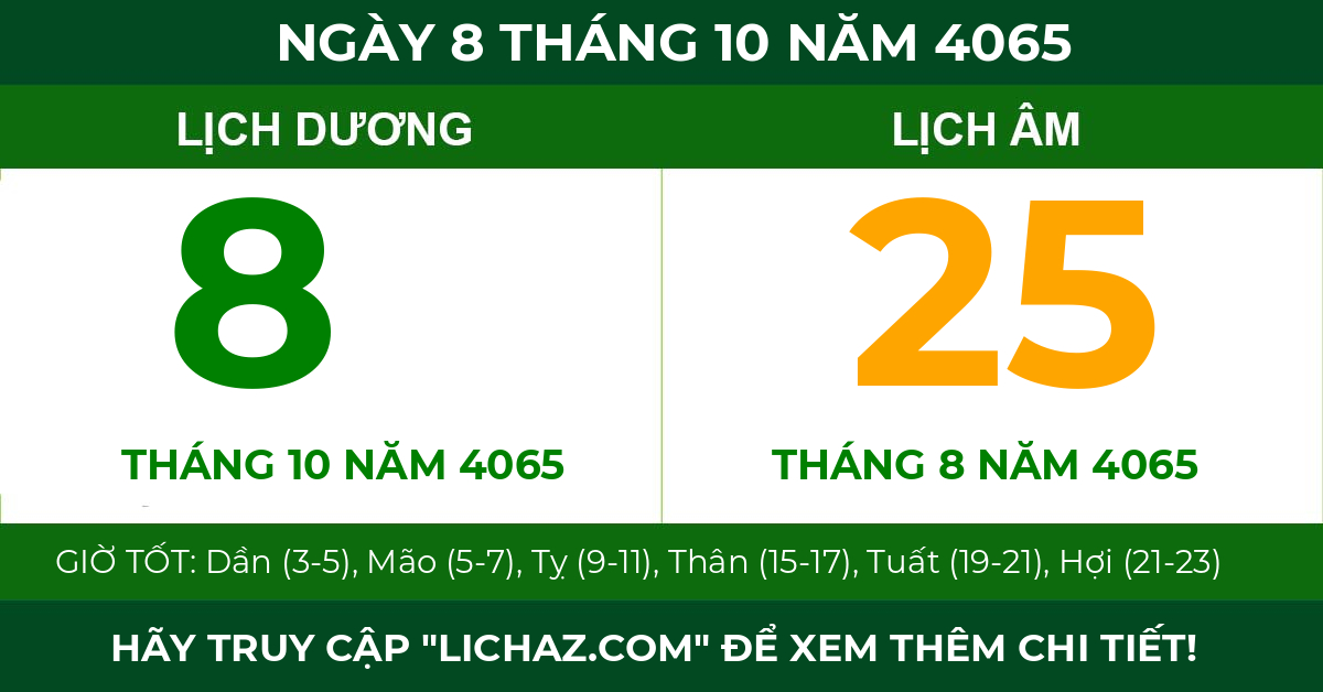 lịch âm ngày 8 tháng 10 năm 4065