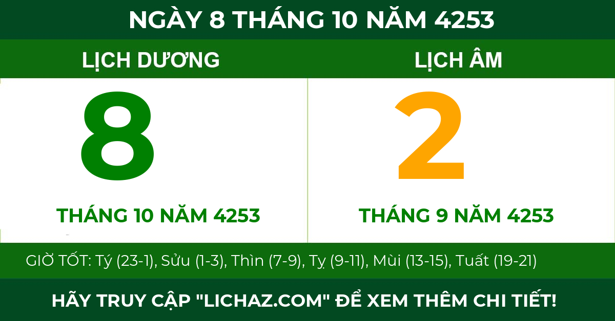 lịch âm ngày 8 tháng 10 năm 4253