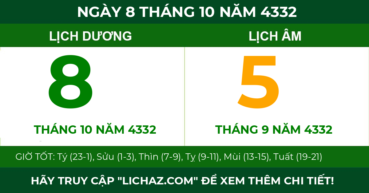 lịch âm ngày 8 tháng 10 năm 4332