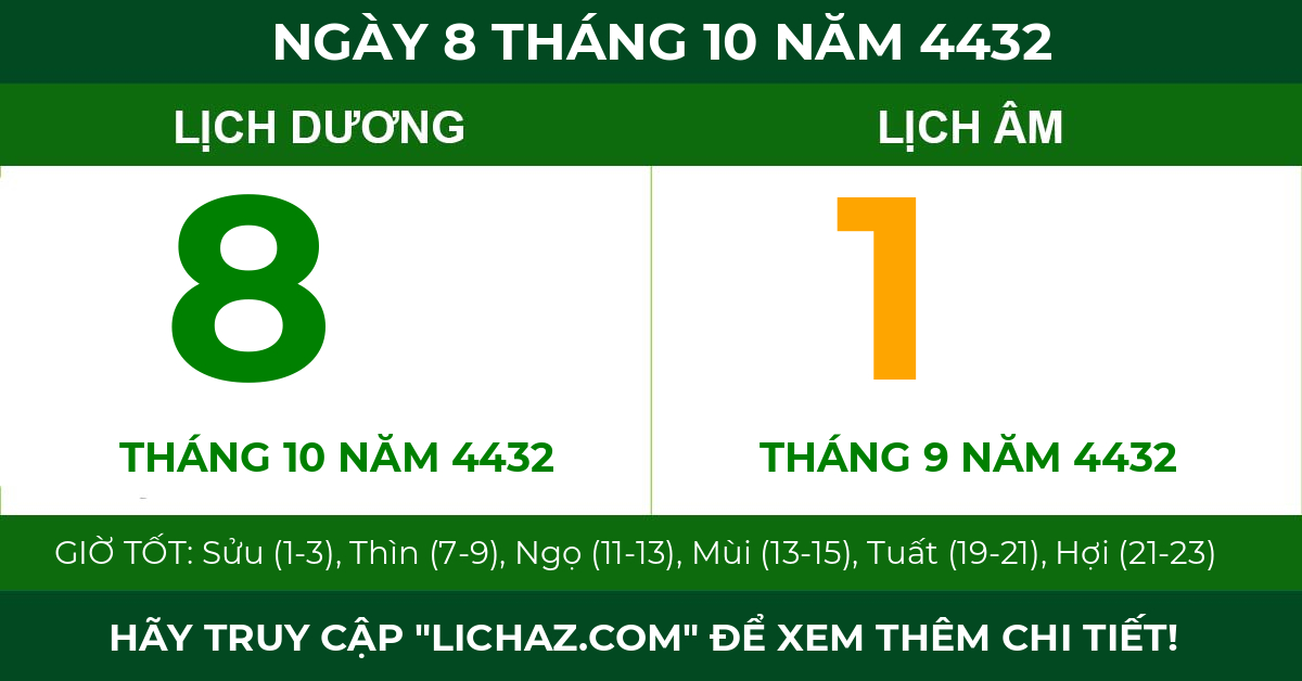 lịch âm ngày 8 tháng 10 năm 4432