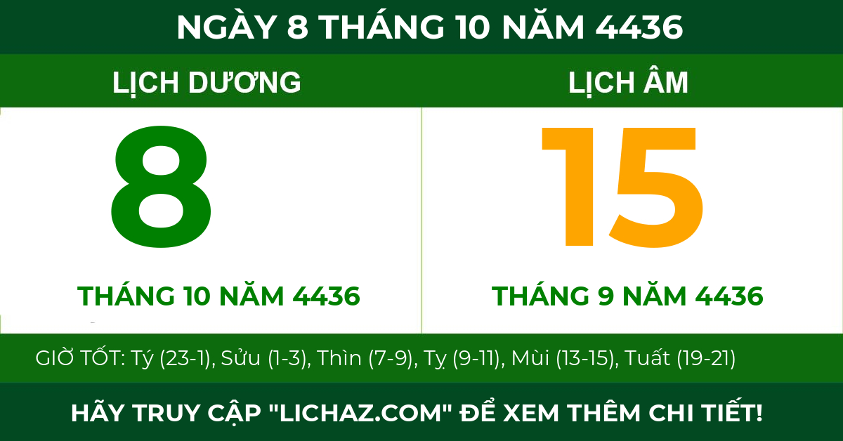 lịch âm ngày 8 tháng 10 năm 4436