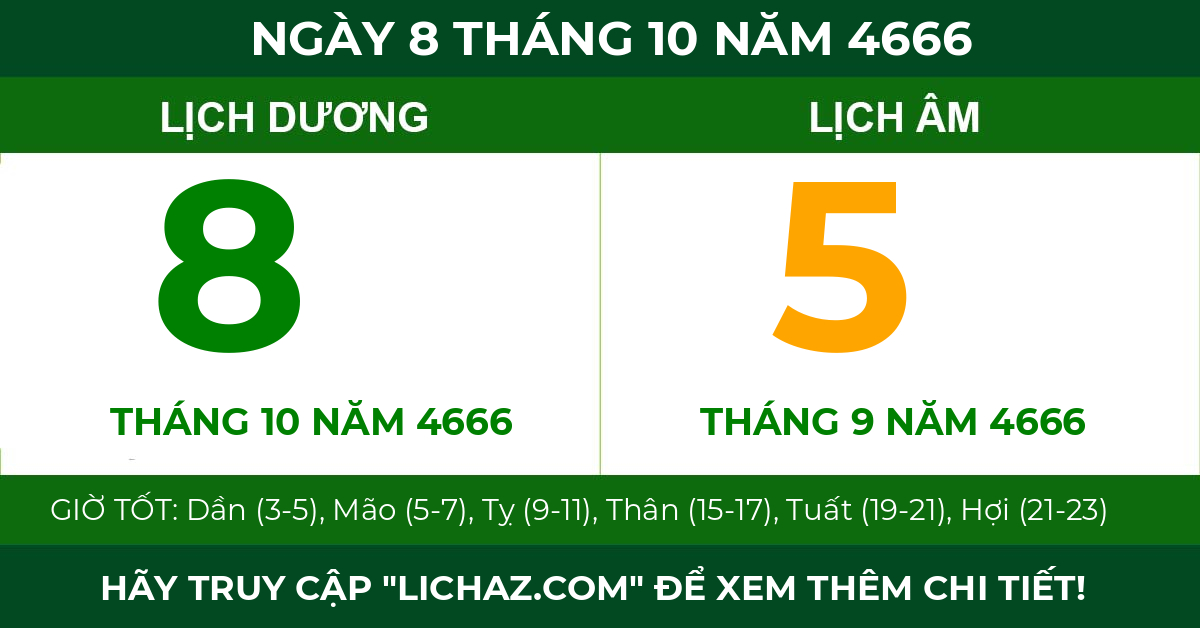 lịch âm ngày 8 tháng 10 năm 4666