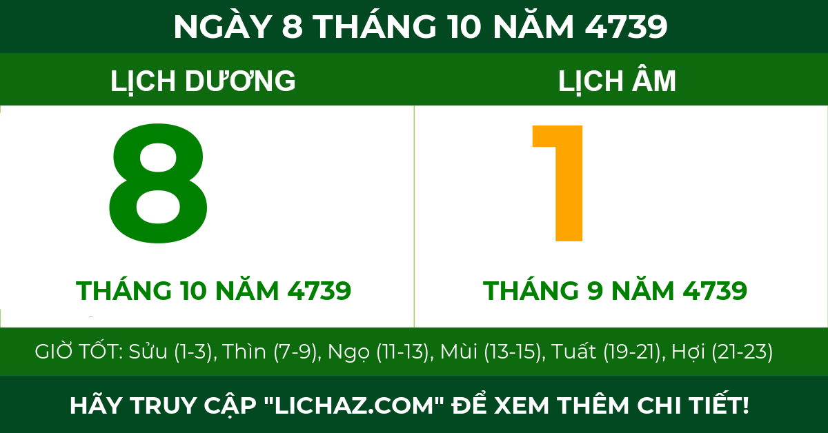 lịch âm ngày 8 tháng 10 năm 4739