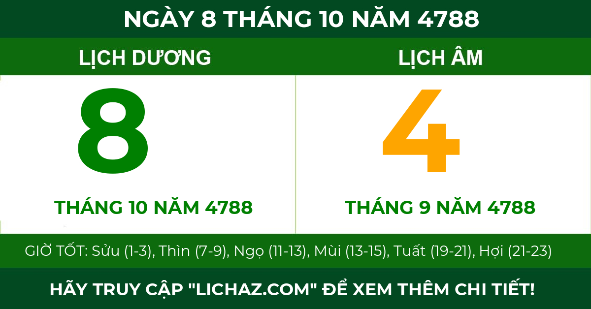 lịch âm ngày 8 tháng 10 năm 4788