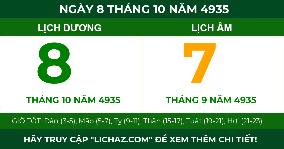 lịch âm ngày 8 tháng 10 năm 4935