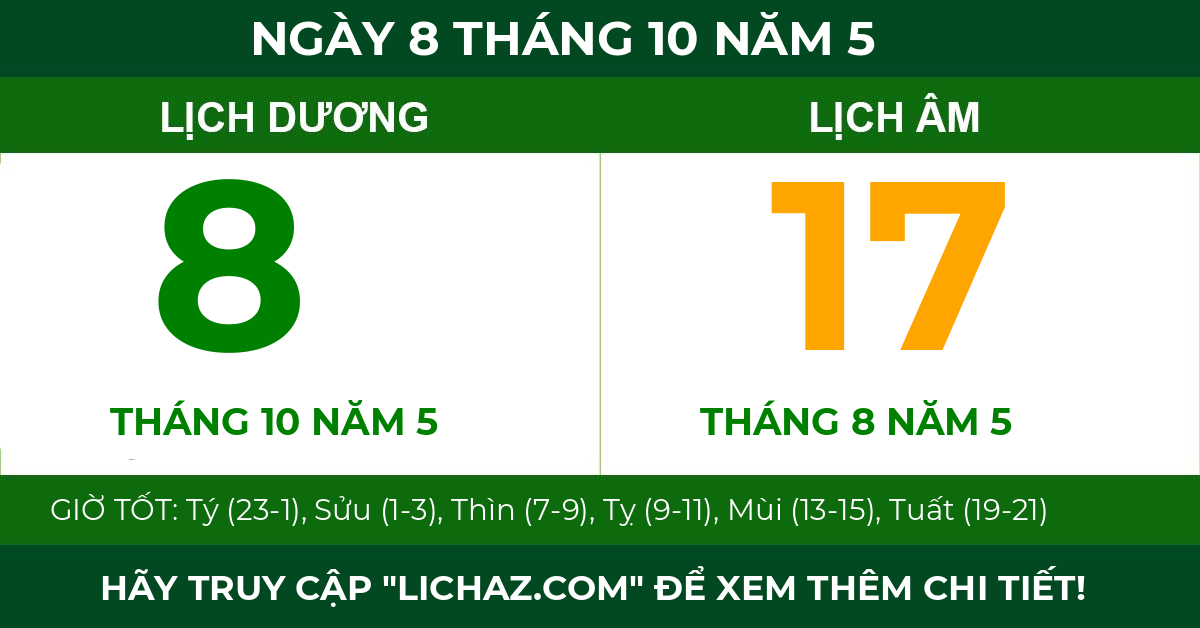lịch âm ngày 8 tháng 10 năm 5