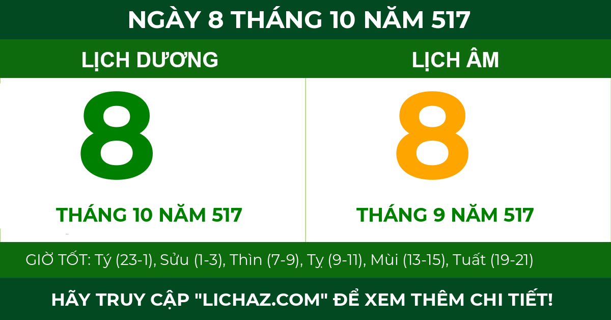 lịch âm ngày 8 tháng 10 năm 517