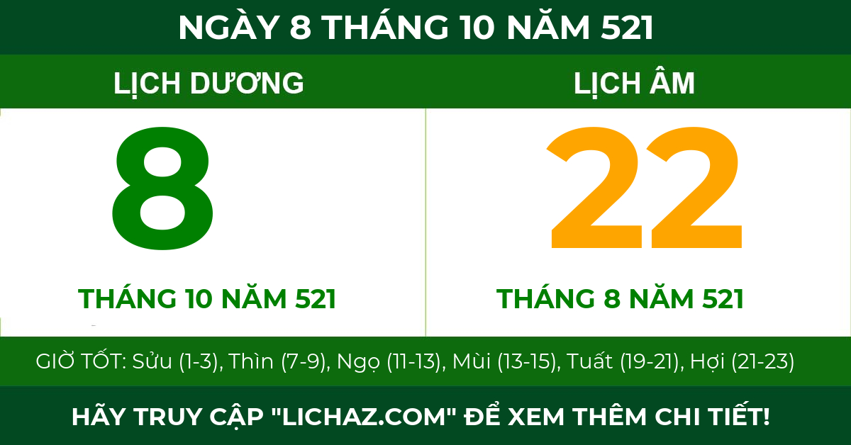 lịch âm ngày 8 tháng 10 năm 521