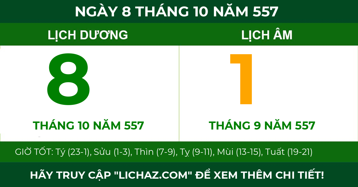 lịch âm ngày 8 tháng 10 năm 557